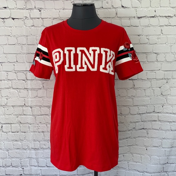 PINK Victoria's Secret Tops - SOLD | VS PINK Red Rose Embroidered T-Shirt XS NWT